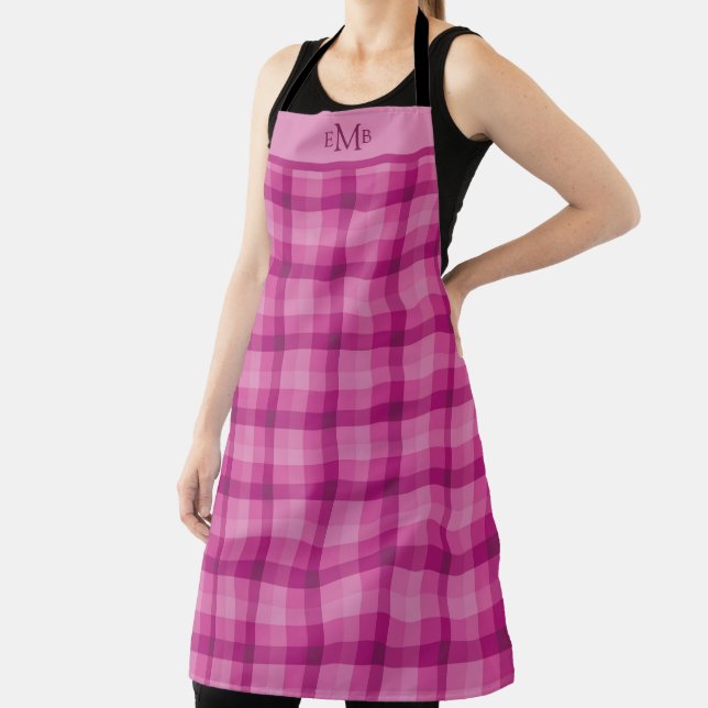 Pink Plaid Custom Monogram Initials Apron (Insitu)