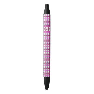 Pink Plaid Custom Monogram Initials Black Ink Pen