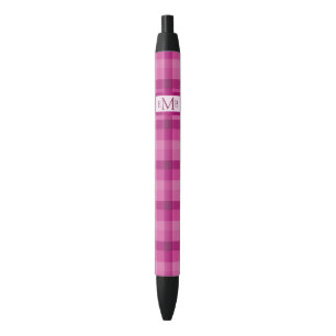 Pink Plaid Custom Monogram Initials Black Ink Pen
