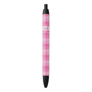 Pink Plaid Custom Monogram Initials  Black Ink Pen