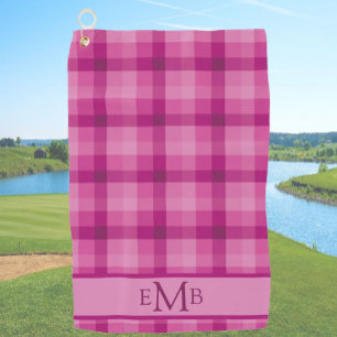 Pink Plaid Custom Monogram Initials Ladies Golf Towel