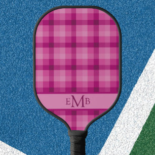Pink Plaid Custom Monogram Initials Ladies Pickleball Paddle