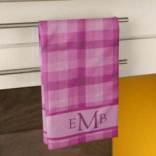 Pink Plaid Custom Monogram Initials Ladies Tea Towel