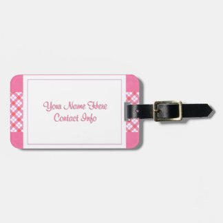 Pink Plaid Custom Script Text Area Luggage Tag