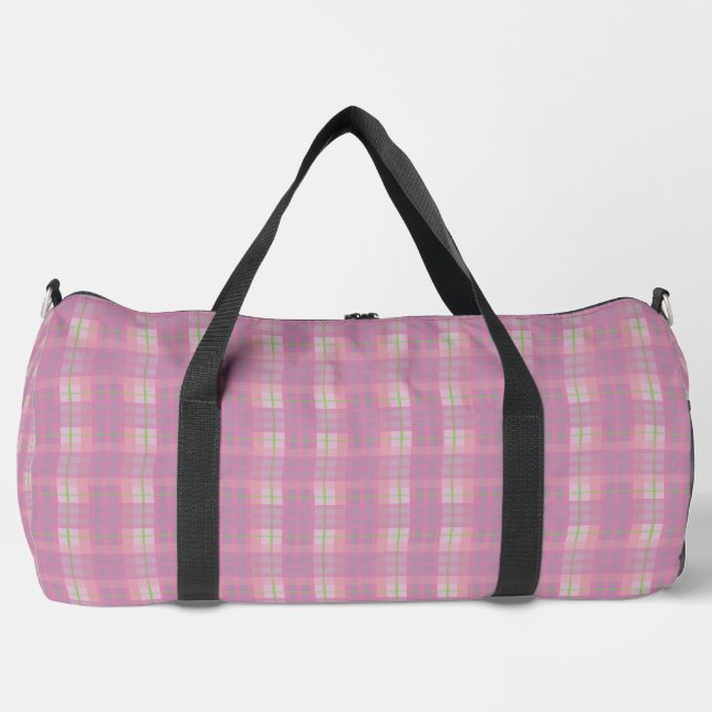 Pink Plaid Duffel Bag, Large Duffle Bag (Front)