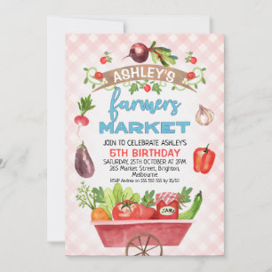 Pink Plaid Farmers Market Birthday Invitation