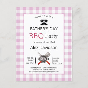 Pink Plaid Father's Day Photo BBQ Party Postcard