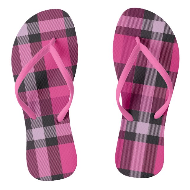 Pink Plaid Flip Flops (Footbed)