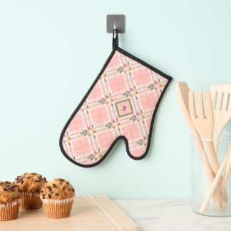 Pink Plaid Floral Oven Mitt