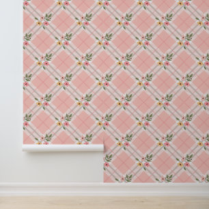 Pink Plaid Floral Wallpaper
