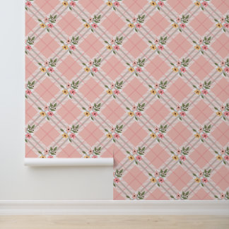 Pink Plaid Floral Wallpaper