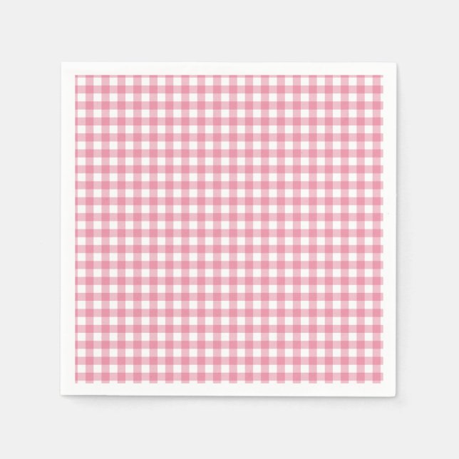 Pink Plaid Gingham Baby Shower Napkin (Front)