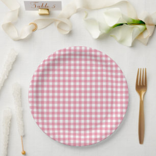 Pink Plaid Gingham Baby Shower Paper Plate