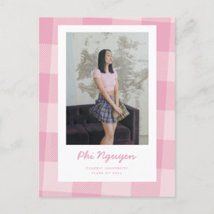 Pink Plaid Grad Flat Graduation Announcement Postcard