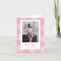 Pink Plaid Grad Folded Graduation Thank You Card