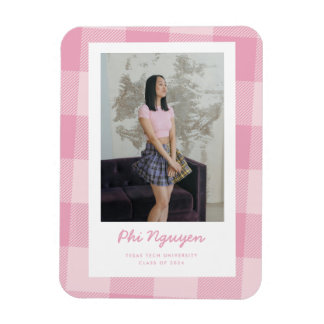 Pink Plaid Graduation Announcement Magnet