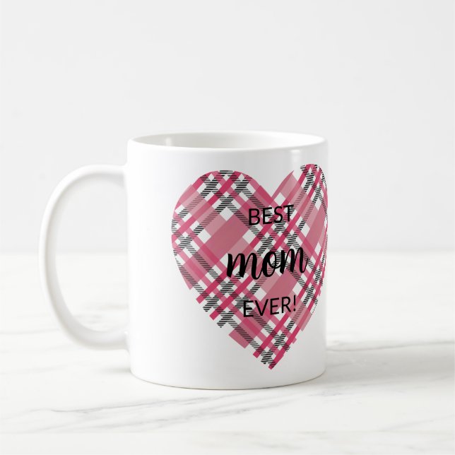 Pink Plaid Heart Best Mum Mother Ever One Photo  Coffee Mug (Left)