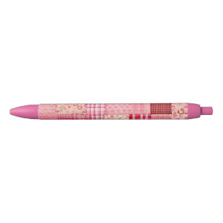 Pink plaid ink pens, can be personalised black ink pen