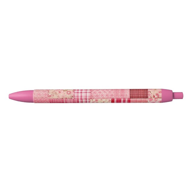 Pink plaid ink pens, can be personalised black ink pen (Front)