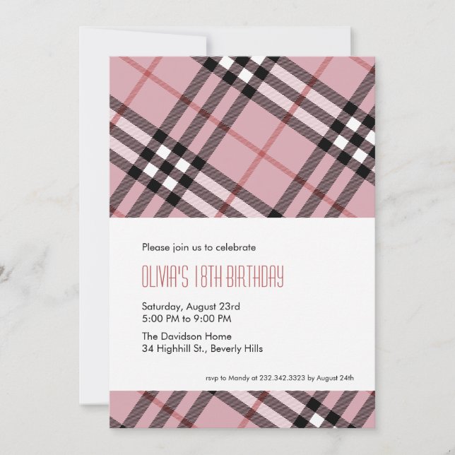 Pink Plaid Invitations (Front)