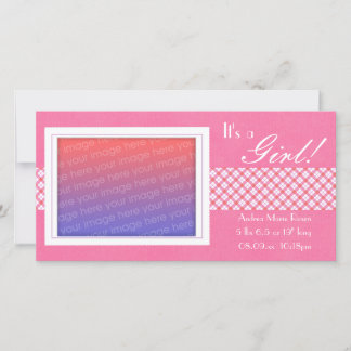 Pink Plaid "It's a Girl!" birth announcements
