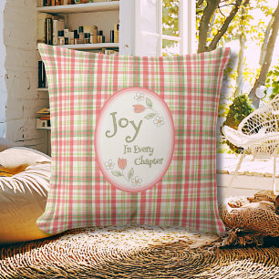 Pink Plaid "Joy in Every Chapter" Reading Nook Cushion
