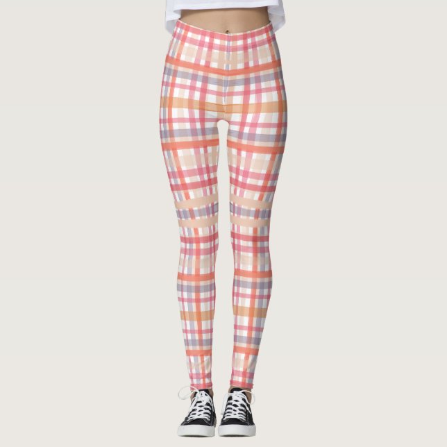 Pink Plaid Leggings – Stylish Women’s Workout Gear (Front)
