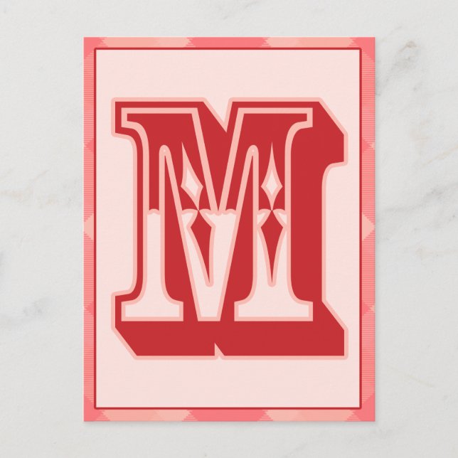 Pink Plaid Letter "M" Typography Banner Card (Front)