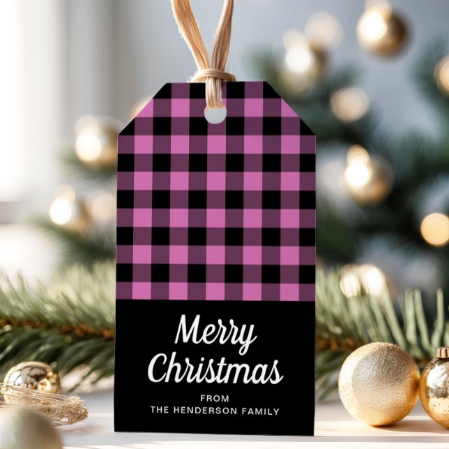 Pink Plaid Merry Christmas Gift Tags (Pink Plaid Merry Christmas Gift Tags)