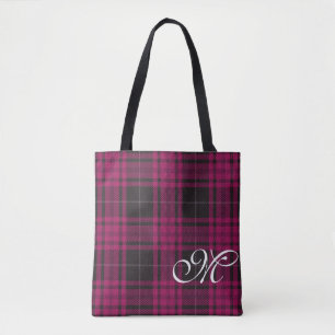Pink Plaid Monogram Tote Bag