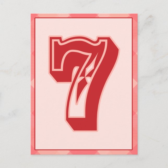 Pink Plaid Number "7" Typography Banner Card (Front)
