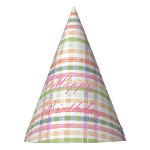 Pink Plaid Paper Party Hat