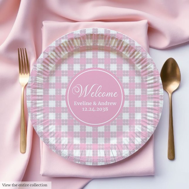 Pink Plaid Paper Plates Elegant Wedding Party (Pink Plaid Paper Plates Elegant Wedding Party Style)