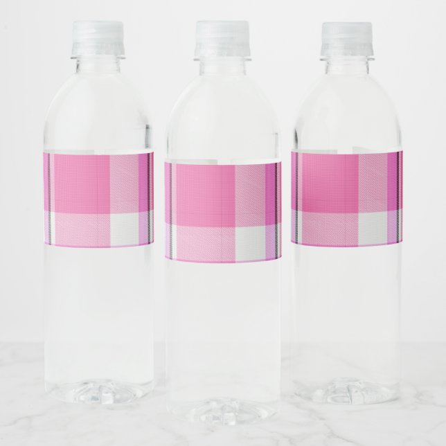 Pink Plaid Pattern Check Print Tartan Gingham Water Bottle Label (Bottles)