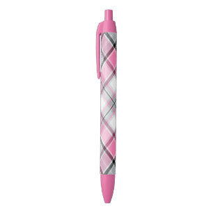 Pink Plaid Pattern Chic Black Ink Pen