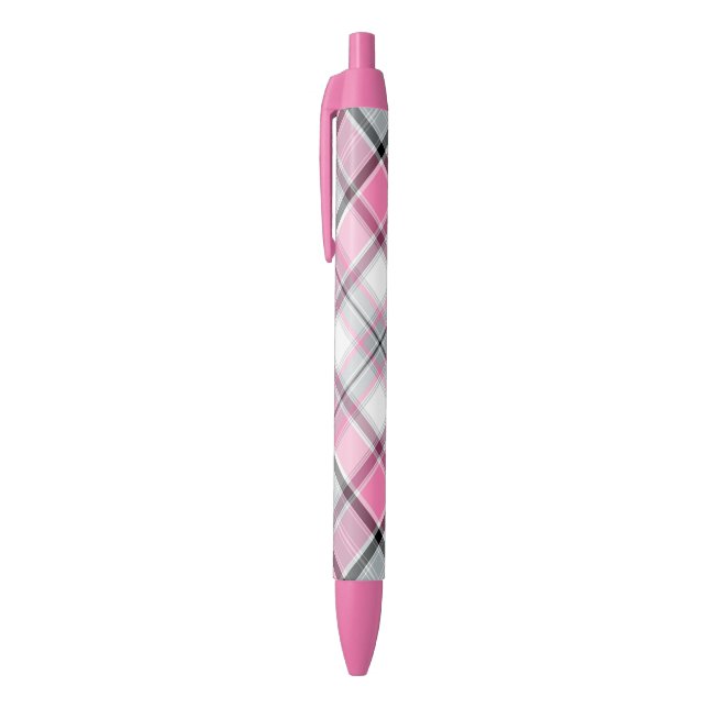 Pink Plaid Pattern Chic Black Ink Pen (Top (Vertical))