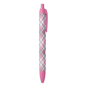 Pink Plaid Pattern Chic Black Ink Pen