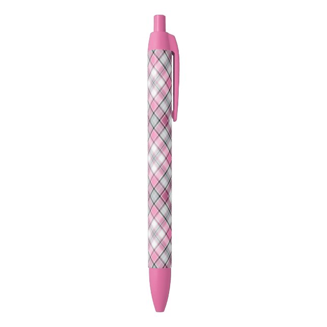 Pink Plaid Pattern Chic Black Ink Pen (Bottom (Vertical))