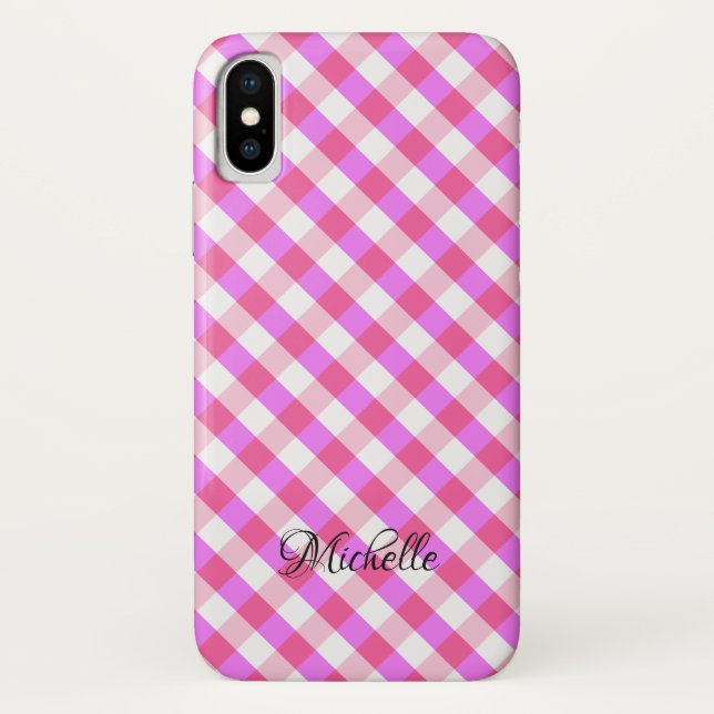 Pink Plaid Pattern custom name phone cases (Back)