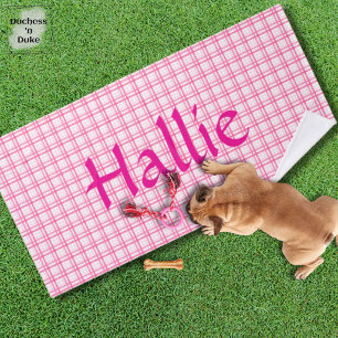 Pink Plaid Pattern Design Pet Towel