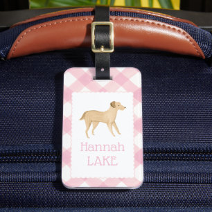 Pink Plaid Pattern with Dog Girls School Bag Tag