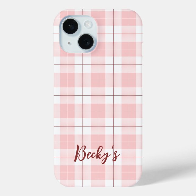 Pink Plaid Pattern with Name Case-Mate iPhone Case (Back)