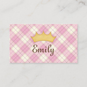 Pink Plaid Personalised Princess Calling Card