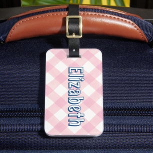 Pink Plaid Preppy Girl Personalised School Bag Tag