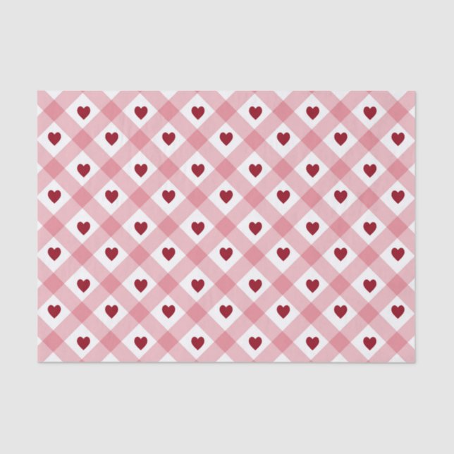 Pink Plaid Red Hearts  Tissue Paper (Front)