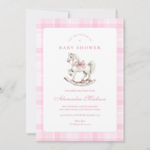 Pink Plaid Rocking Horse Baby Shower Invitation