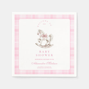 Pink Plaid Rocking Horse Baby Shower Napkin