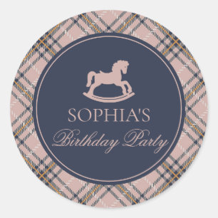 Pink Plaid Rocking Horse Birthday Envelope Seal