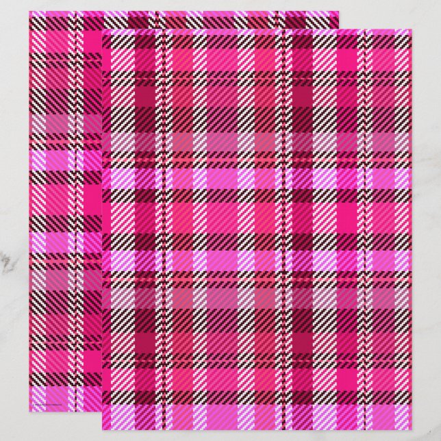 Pink Plaid Scrapbook Paper 2-Sided Page (Front/Back)