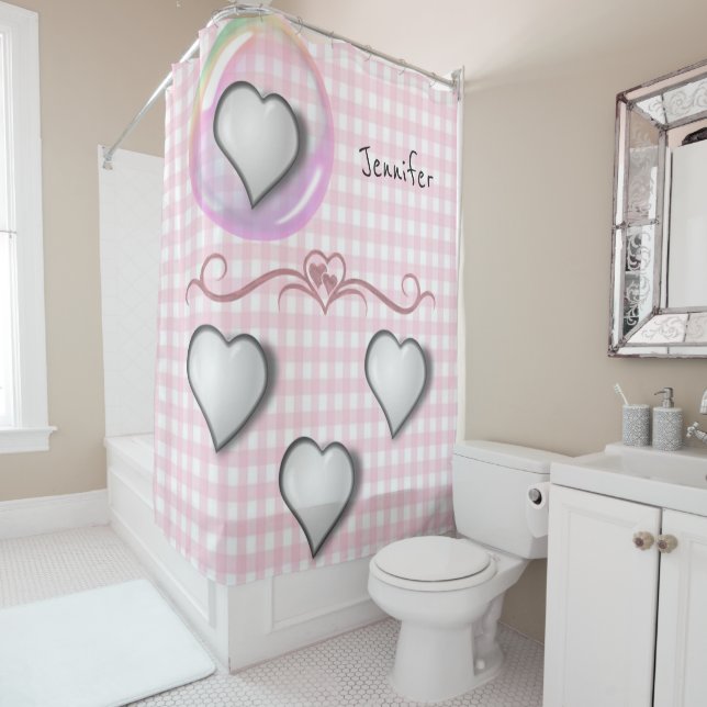 Pink Plaid Shower Curtain (In Situ)